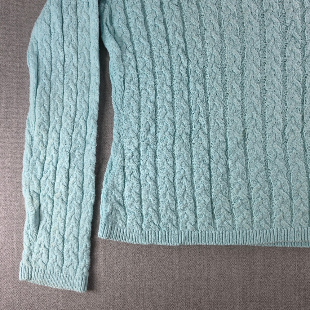 Talbots Sweater Womens Medium Petites Light Blue Cable Knit V-Neck Cotton Blend - Picture 11 of 16
